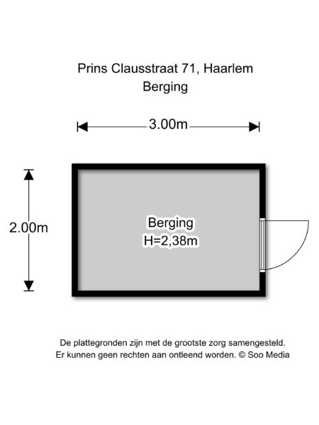 Storage room layout dimensions 3m by 2m.