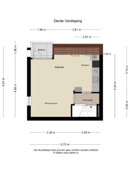 Third floor apartment layout with measurements.
