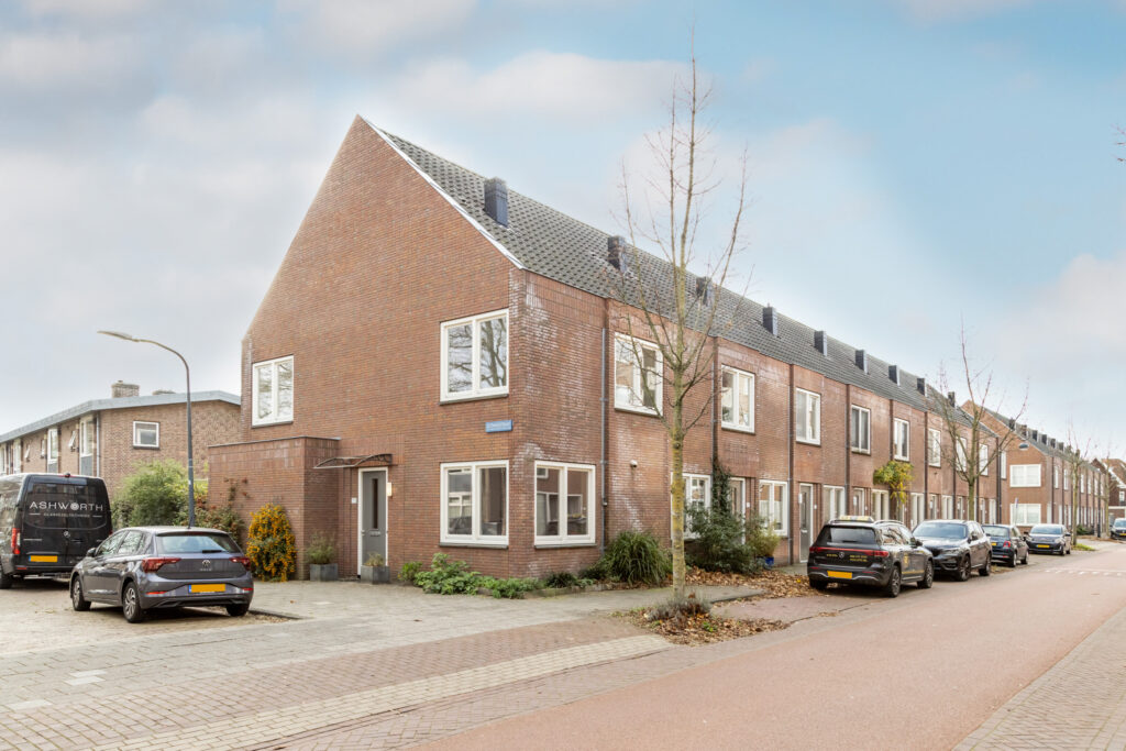 Brick townhouses on quiet suburban street