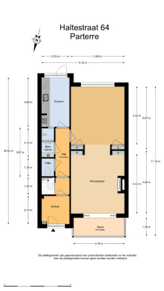 Floor plan of Haltestraat 64 ground floor layout.