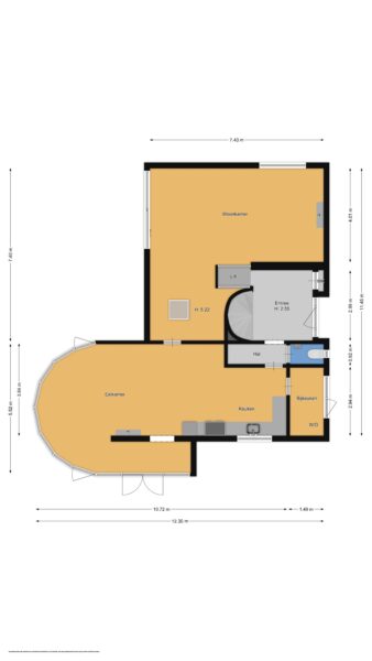 House floor plan with labeled rooms and dimensions.