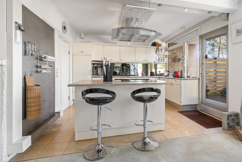 Modern kitchen with island and bar stools
