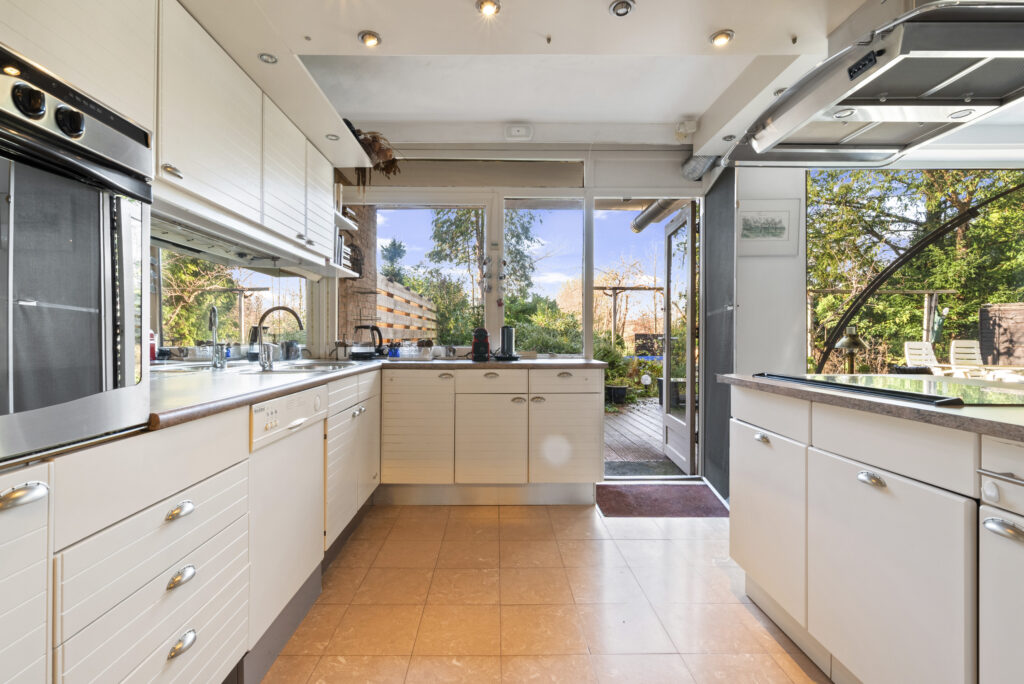 Spacious modern kitchen with outdoor view