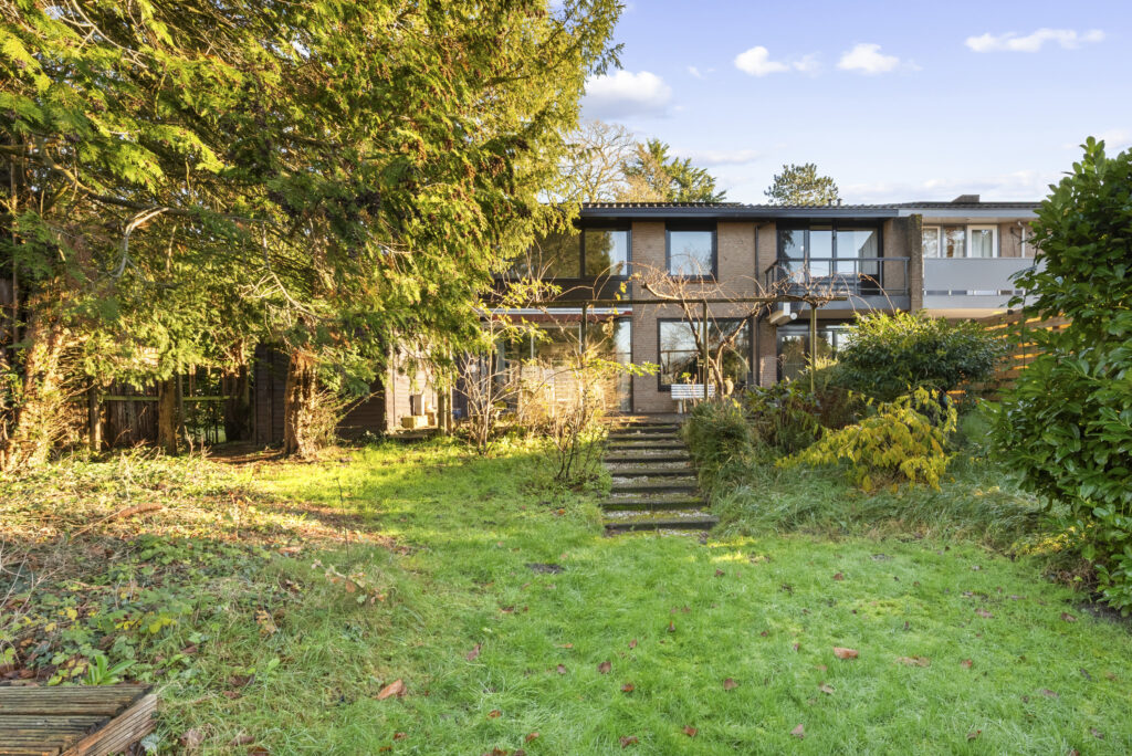 Backyard of modern house with large garden
