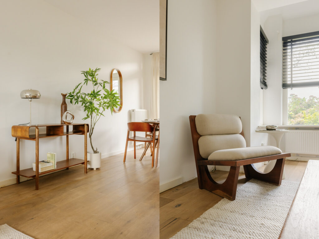 Modern minimalist living room with wooden furniture