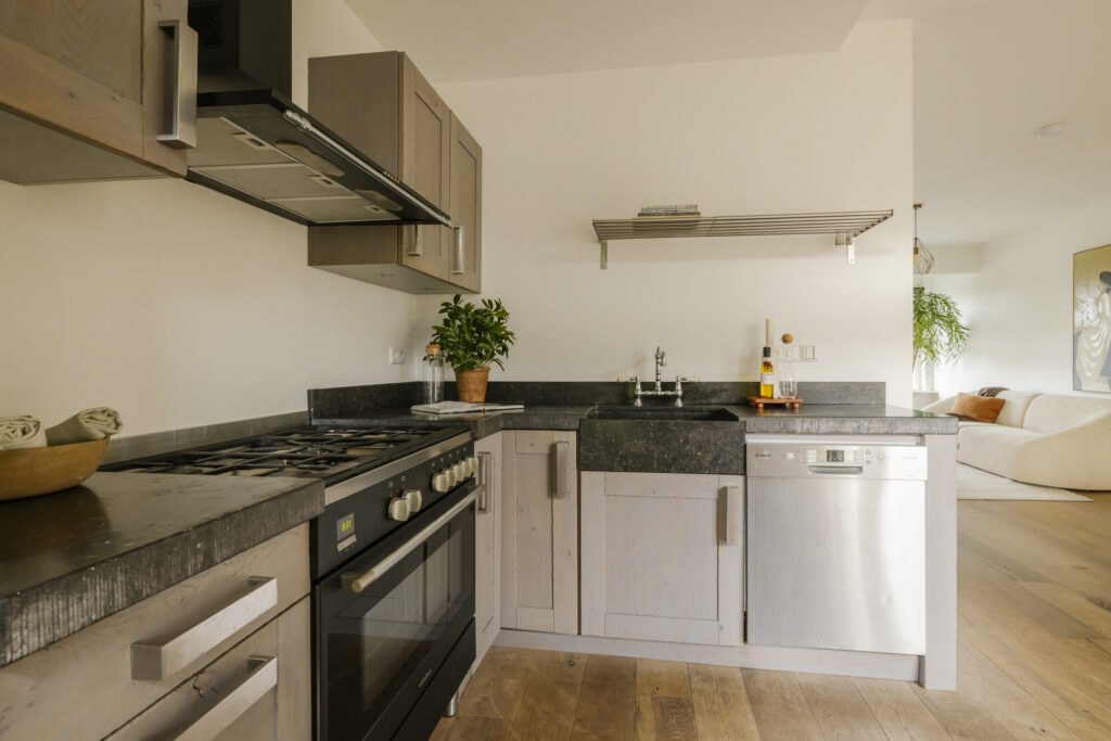 Modern kitchen with appliances and plants