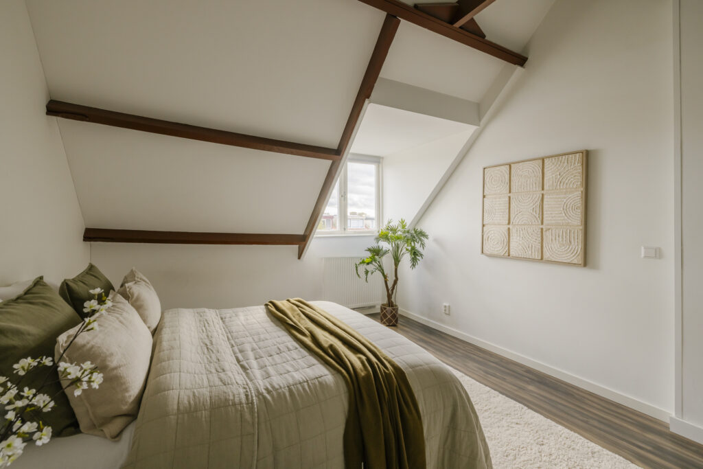 Cozy bedroom with modern decor and bedding