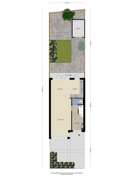 Residential floor plan with garden and patio.
