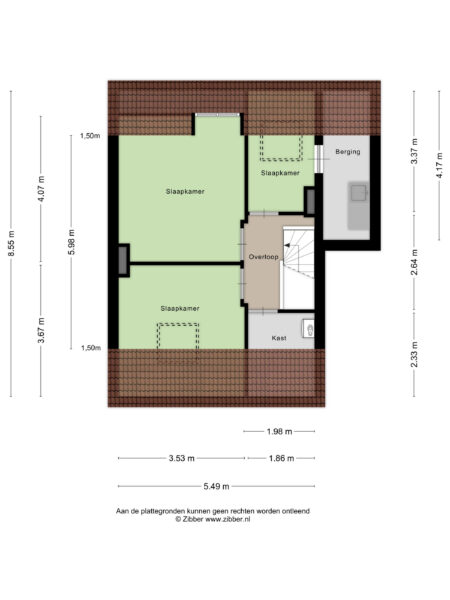 Two-bedroom floor plan with measurements and closets.