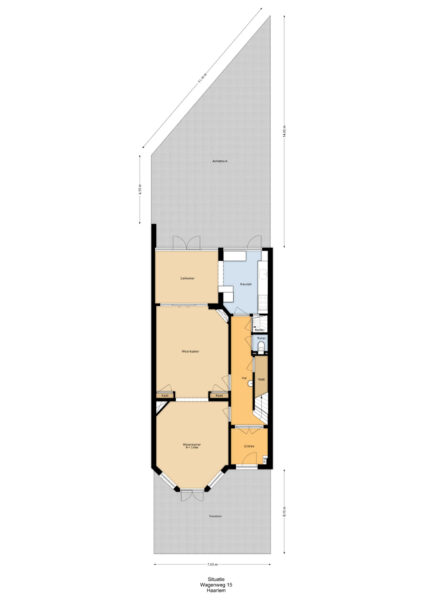 House floor plan with labeled rooms and dimensions.