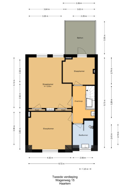 Floor plan of second floor with measurements.