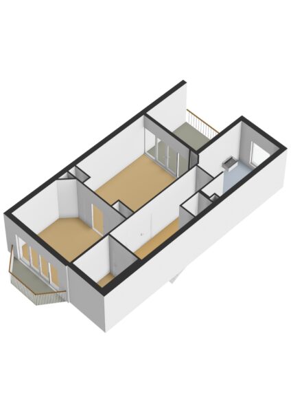 3D apartment floor plan with multiple rooms