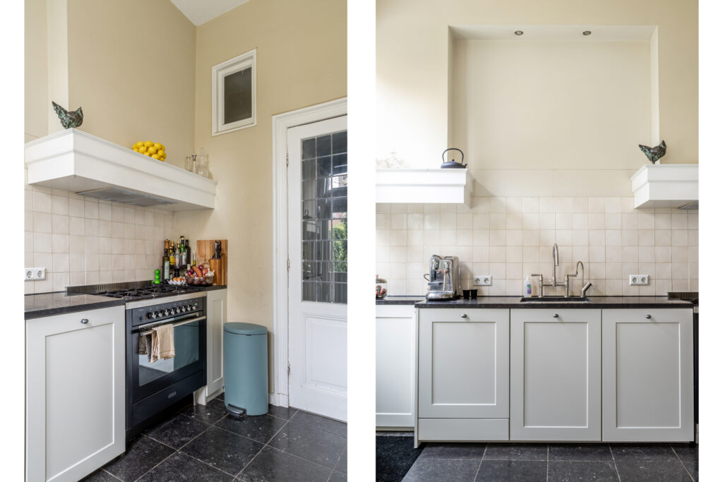 Modern kitchen with appliances and tiled backsplash.
