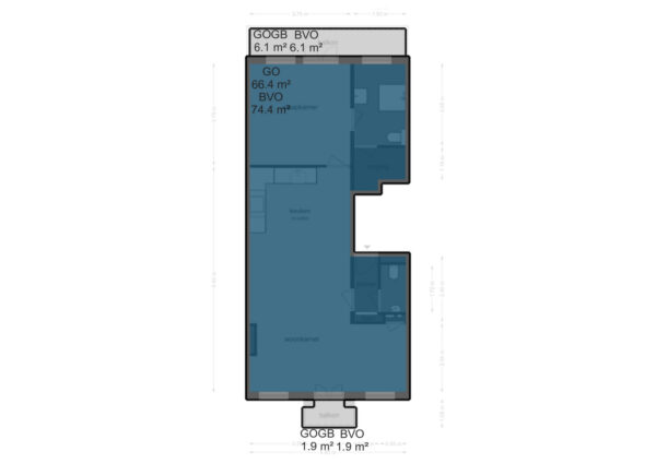 Apartment floor plan with dimensions labeled.
