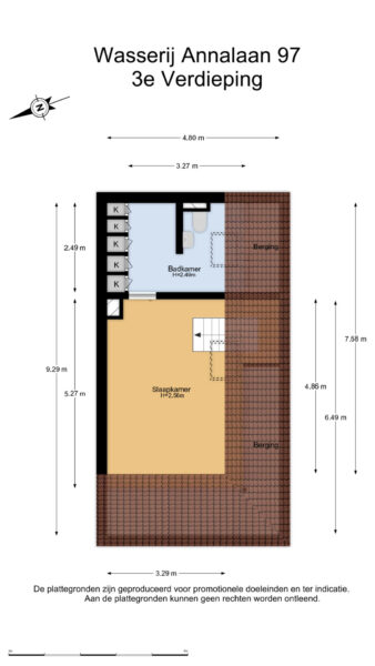 Third floor layout with dimensions.