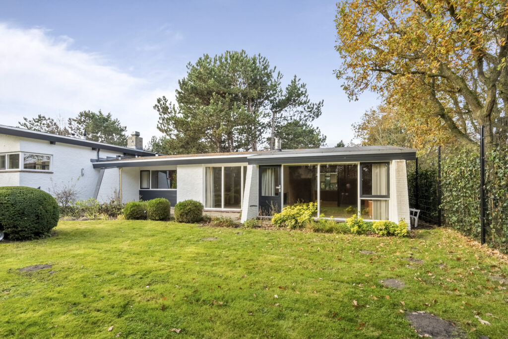 Modern house with lawn and trees