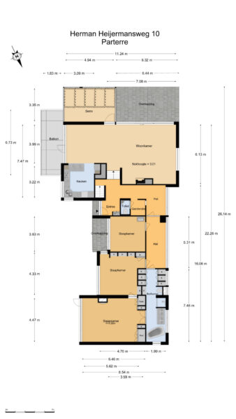 Detailed floor plan of Herman Heijermansweg 10 Parterre