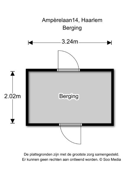 Storage room floorplan with dimensions, Haarlem location.