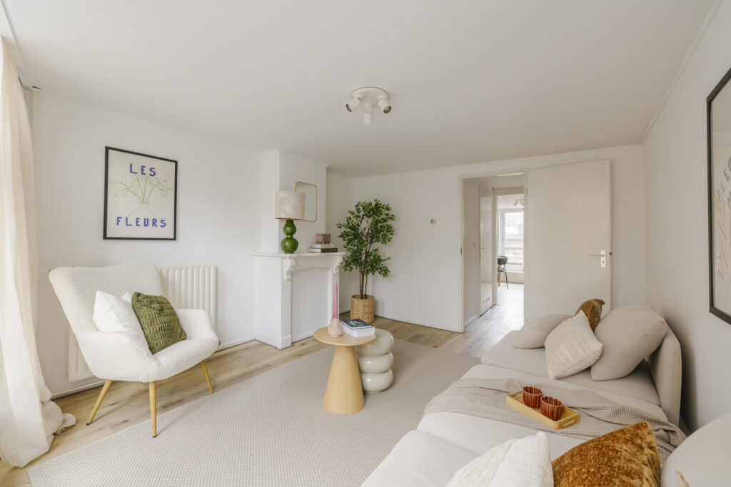 Modern living room with cozy furniture and decor