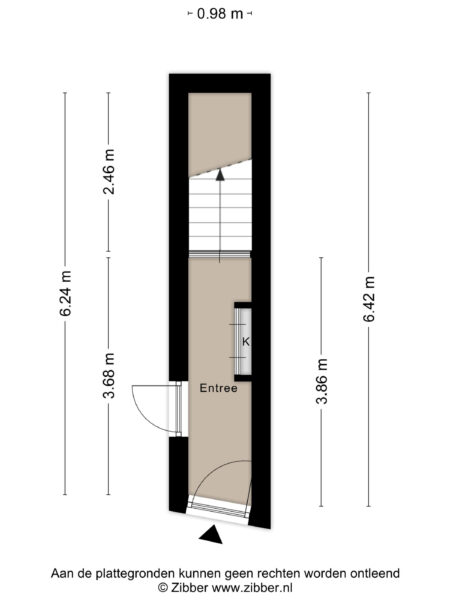 Narrow hallway floor plan with dimensions.