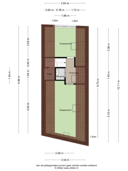 Attic floor plan with measurements and rooms labeled.