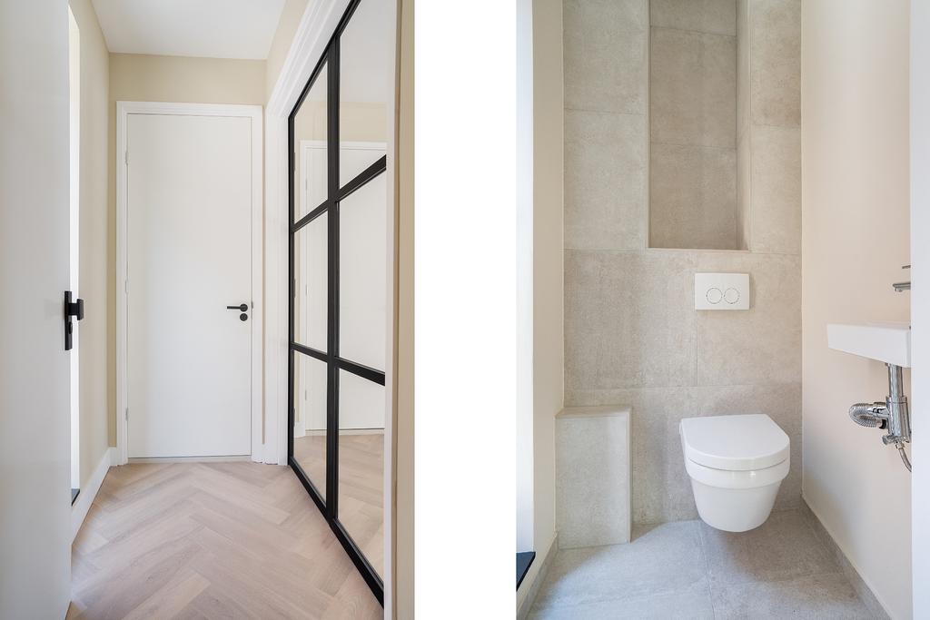 Modern hallway and minimalist bathroom design