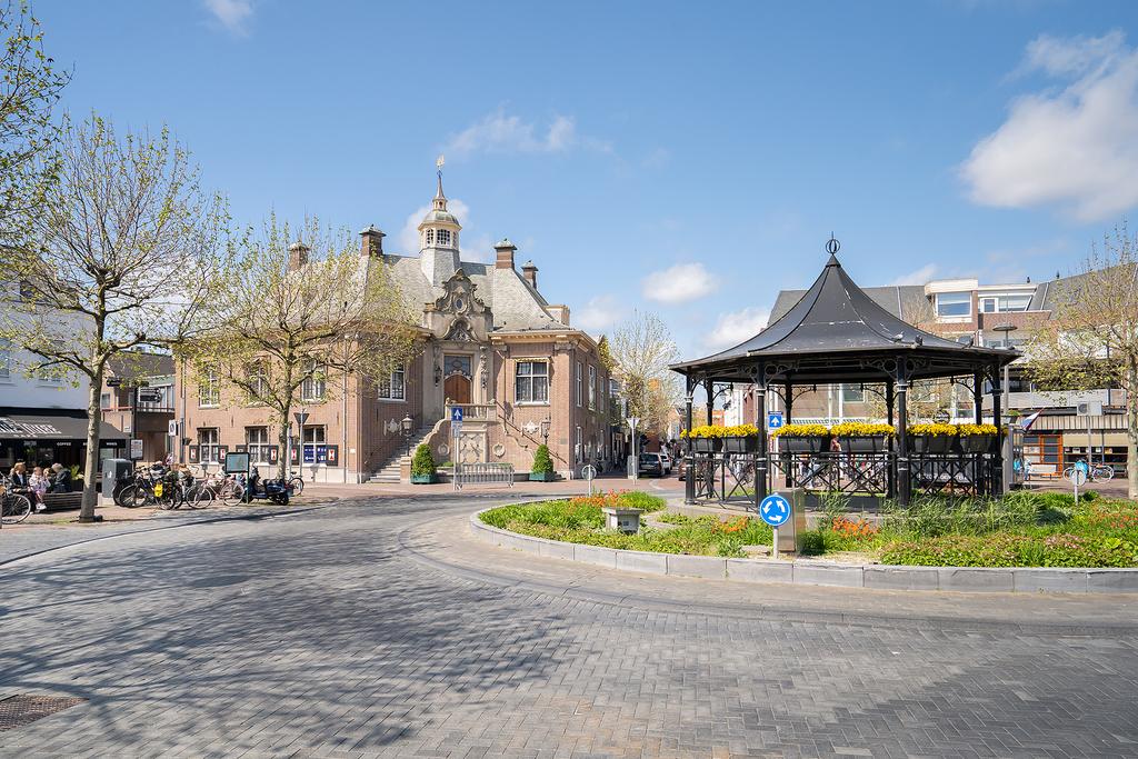 Historic building and gazebo in town square.