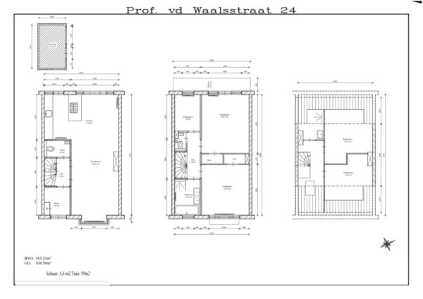 Residential floor plans for Prof. vd Waalstraat 24.