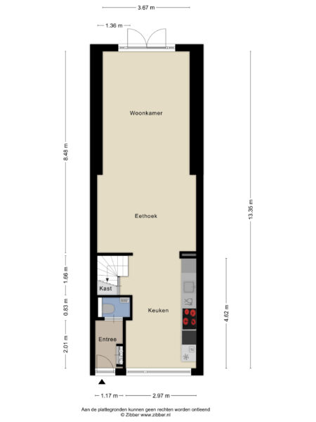 Floor plan with living room, kitchen, and dining area.