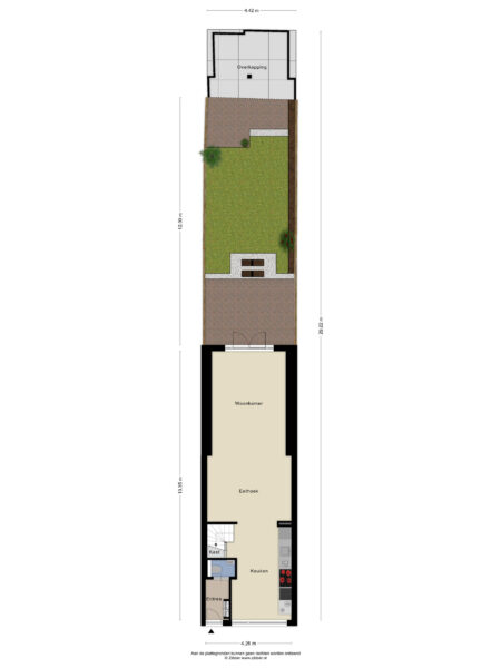Layout of house with garden and rooms.
