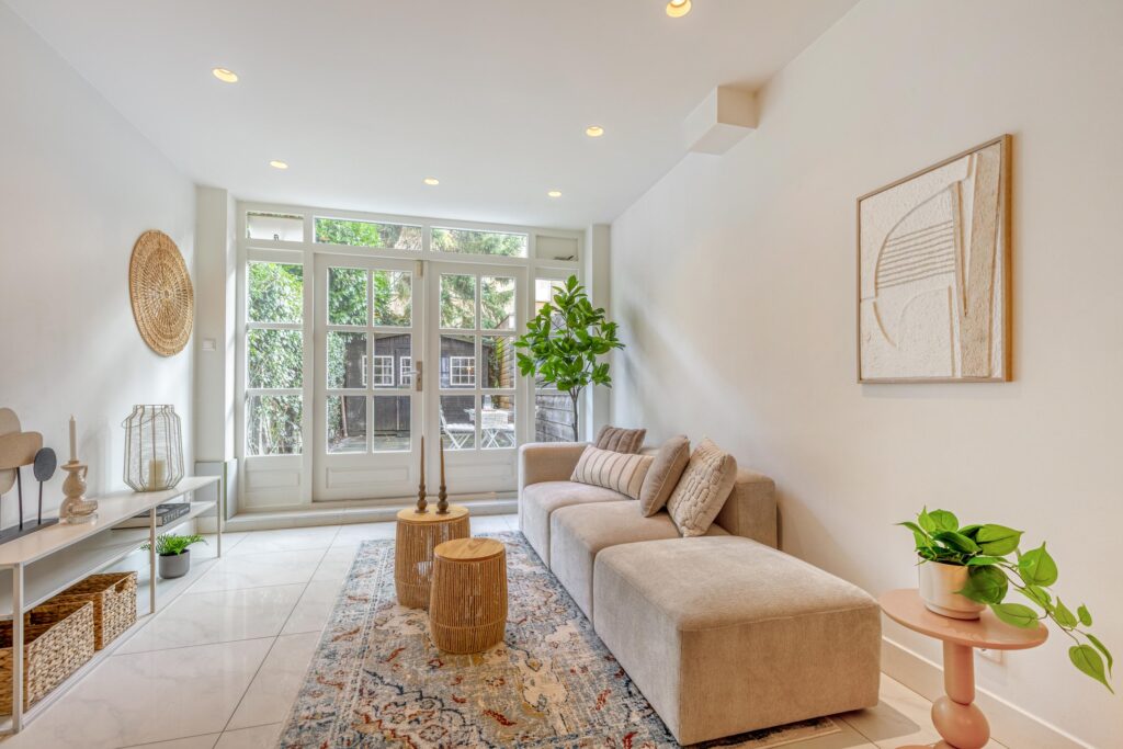 Bright cozy living room with modern decor