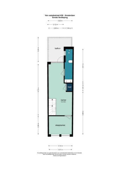 Amsterdam apartment floor plan with dimensions.
