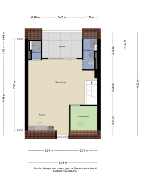 Apartment floor plan with rooms and measurements.